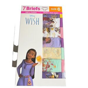 New Disney Wish Girls 100% Cotton 7 Briefs Panties Size 6 Asha Star Sabino Gabo